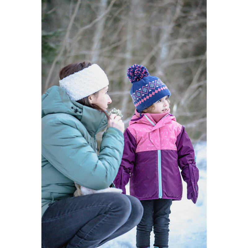 Bonnet bébé et tour de cou de ski / luge - WARM bleu marine et rose