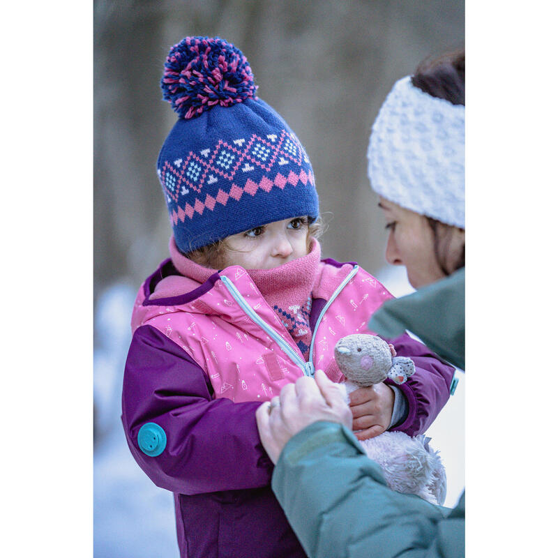 Gorro e gola de pescoço de bebé de ski / trenó - WARM azul marinho e rosa