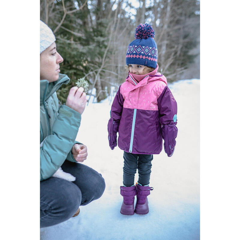 Gorro e gola de pescoço de bebé de ski / trenó - WARM azul marinho e rosa