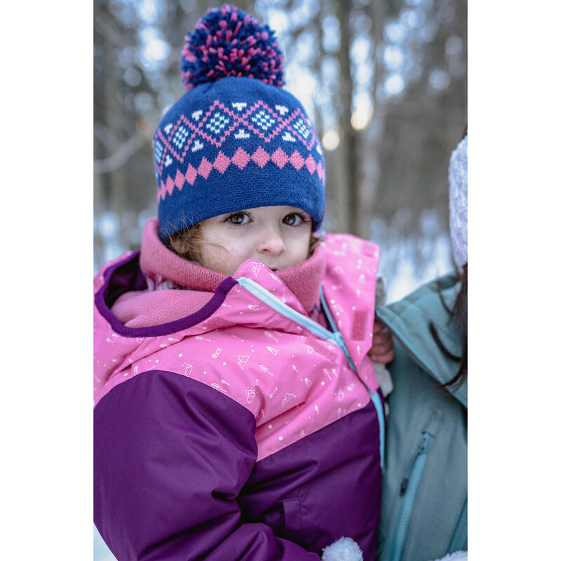 Bonnet bébé et tour de cou de ski / luge - WARM bleu marine et rose