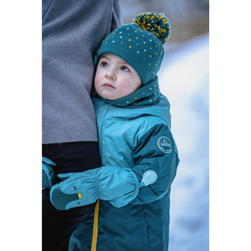 Bonnet bébé et tour de cou de ski / luge - WARM vert à pois
