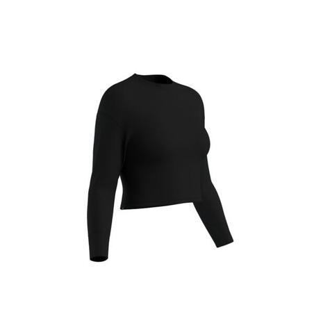 ТОЛСТОВКА УКОРОЧЕННАЯ ДЛЯ ФИТНЕСА С КРУГЛЫМ ВЫРЕЗОМ И СТЯЖНЫМ ШНУРКОМ ПРЕИМУЩЕСТВЕННО ХЛОПКОВАЯ ЧЁРНАЯ