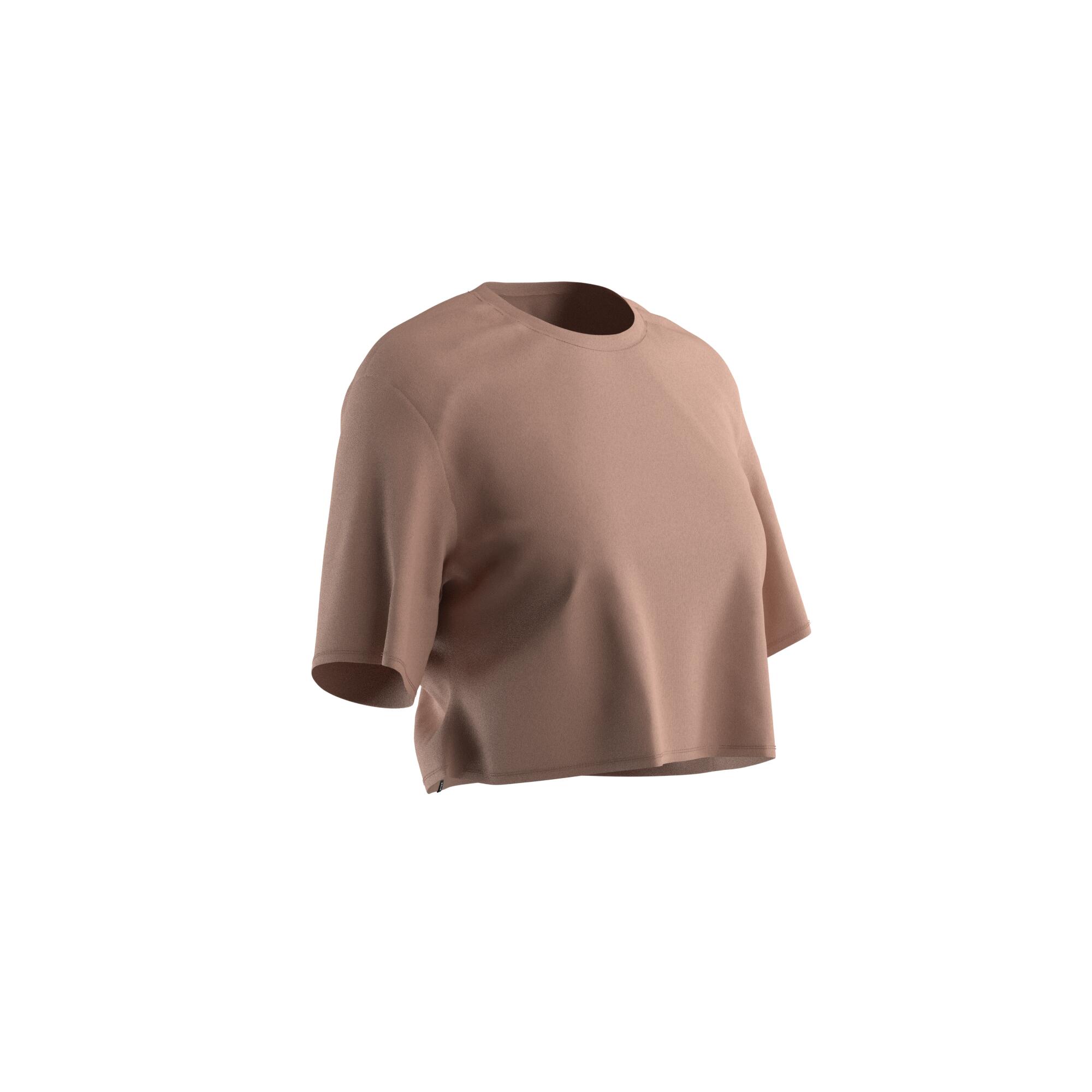 DOMYOS Women's Cropped Fitness T-Shirt 520 - Powder Beige