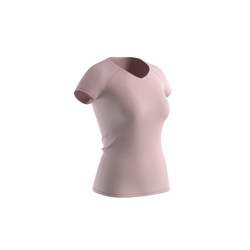 T-shirt Col V Fitness Femme - 500 Rose Quartz