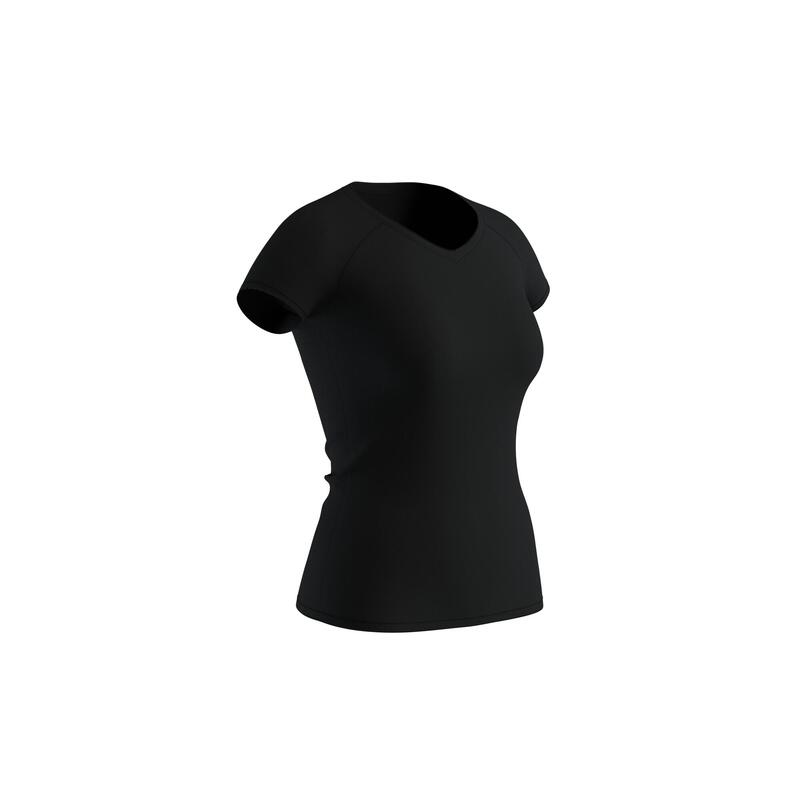 T-shirt donna fitness 500 slim misto cotone nera