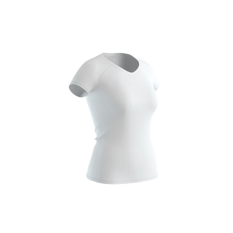 Camiseta fitness manga corta cuello pico algodón extensible Mujer blanco