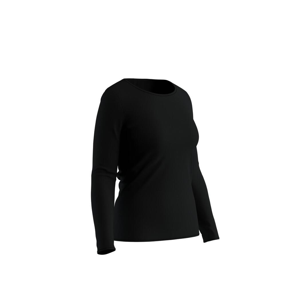 T-shirt fitness manches longues slim coton col rond femme noir