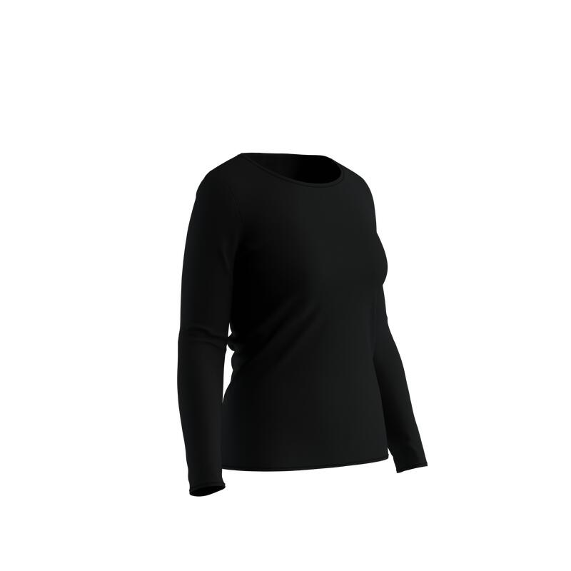 T-shirt maniche lunghe donna fitness 100 regular cotone nera