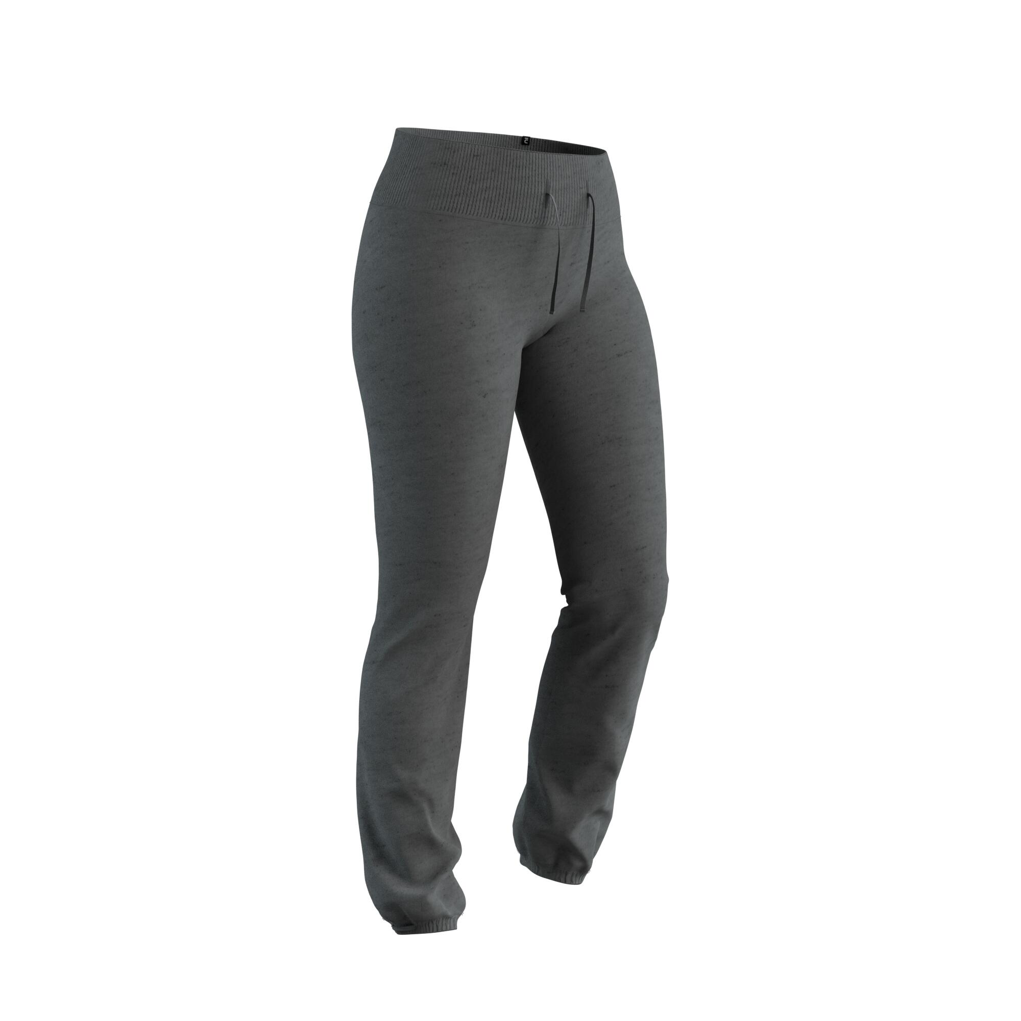 Mallas Leggings Corte Recto Bajos Ajustables Fitness Mujer 500 Gris 26/27