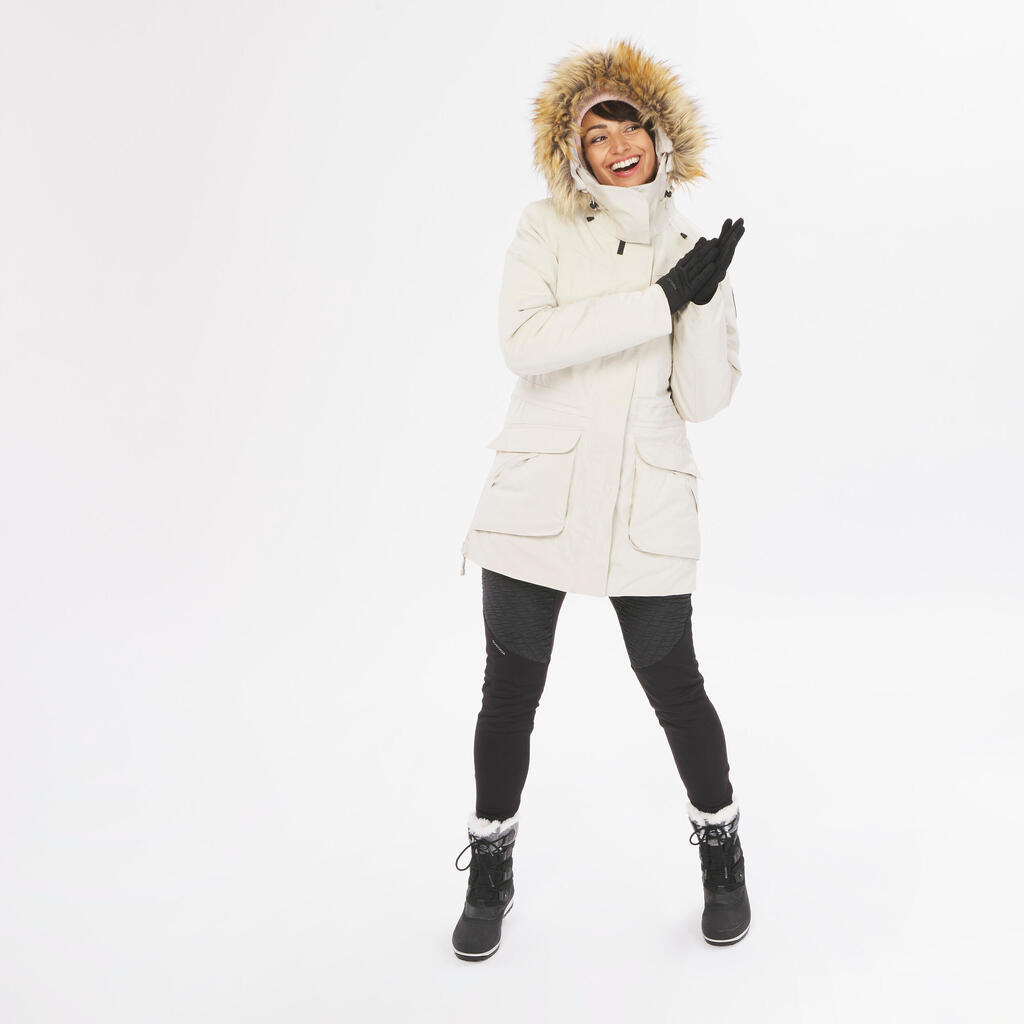 Dámska nepremokavá zimná bunda - parka SH900 na turistiku do -20 °C