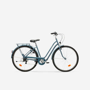 Bicicleta urbana clásica cuadro bajo 28 pulgadas Elops 120 azul