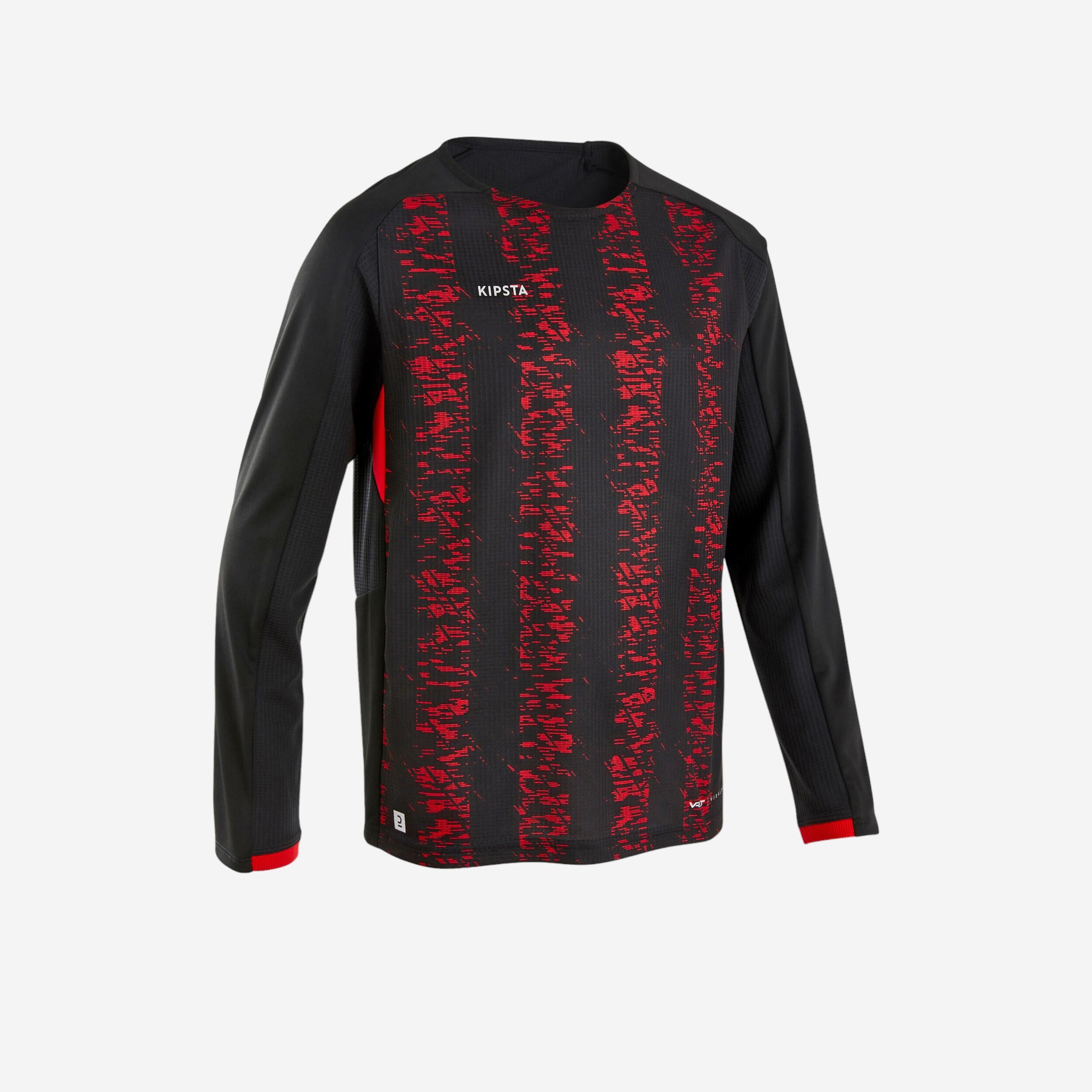KIPSTA Kids' Long-Sleeved Football Shirt Viralto Club - Black/Red Stripes