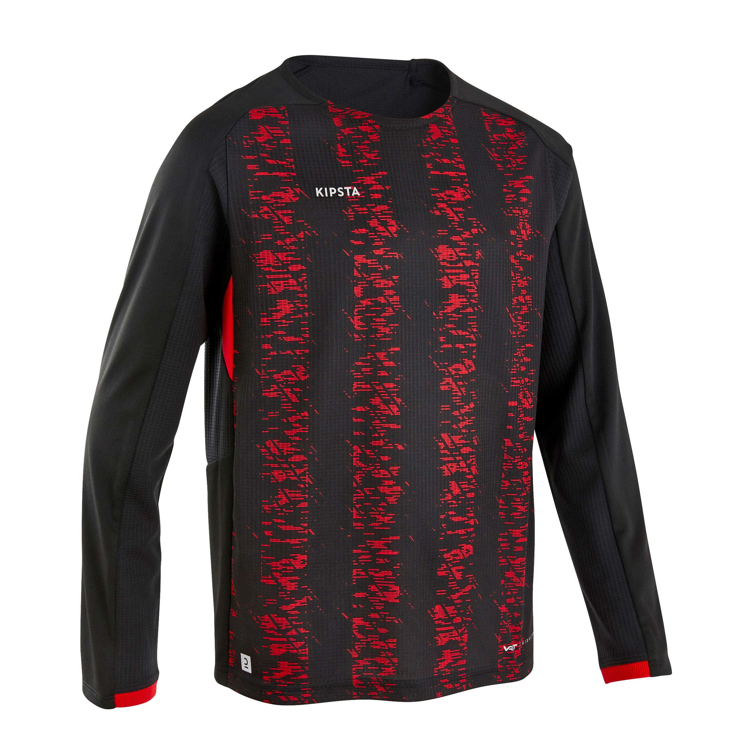 KIPSTA Kids' Long-Sleeved Football Shirt Viralto Club - Black/Red Stripes