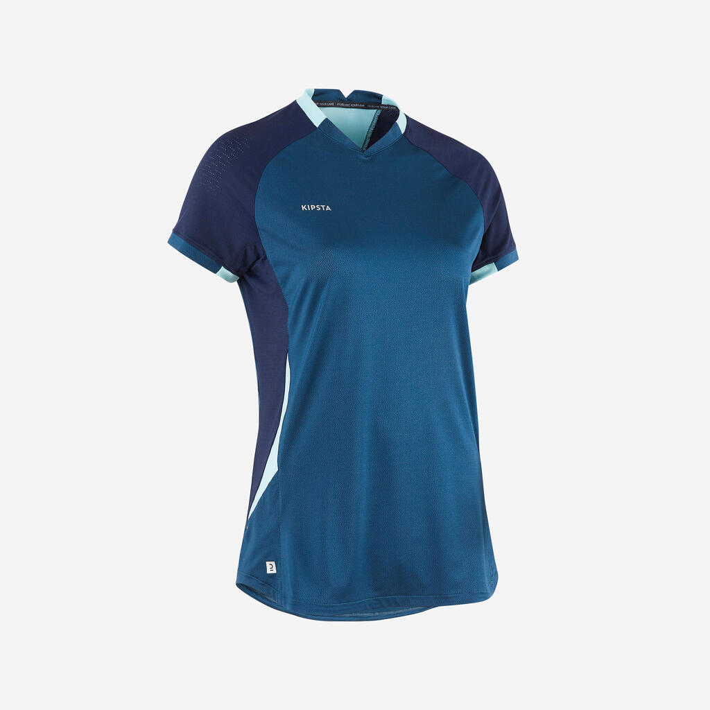 Dámsky futbalový dres s krátkym rukávom rovný strih modrý