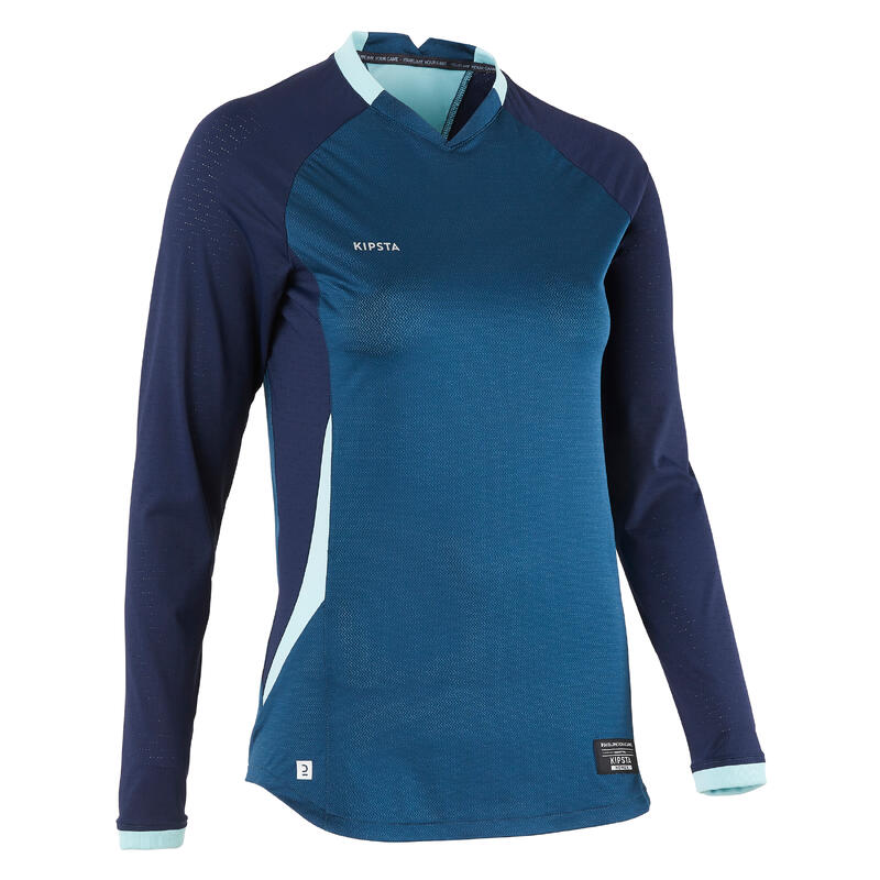 Women's LongSleeved SlimCut Football Shirt Blue KIPSTA Decathlon