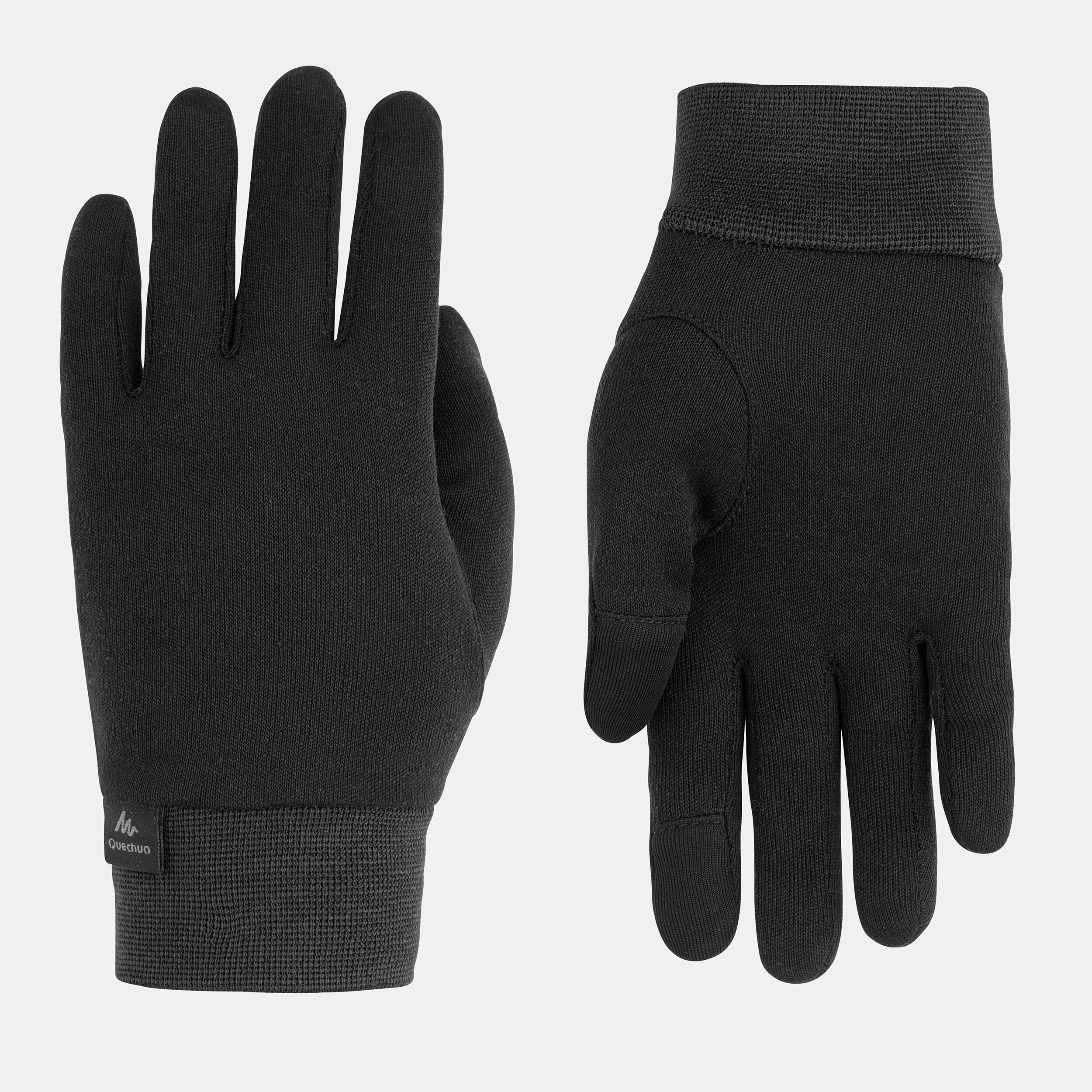 Kids’ Touchscreen-Compatible Liner Gloves - SH 500 Black - QUECHUA