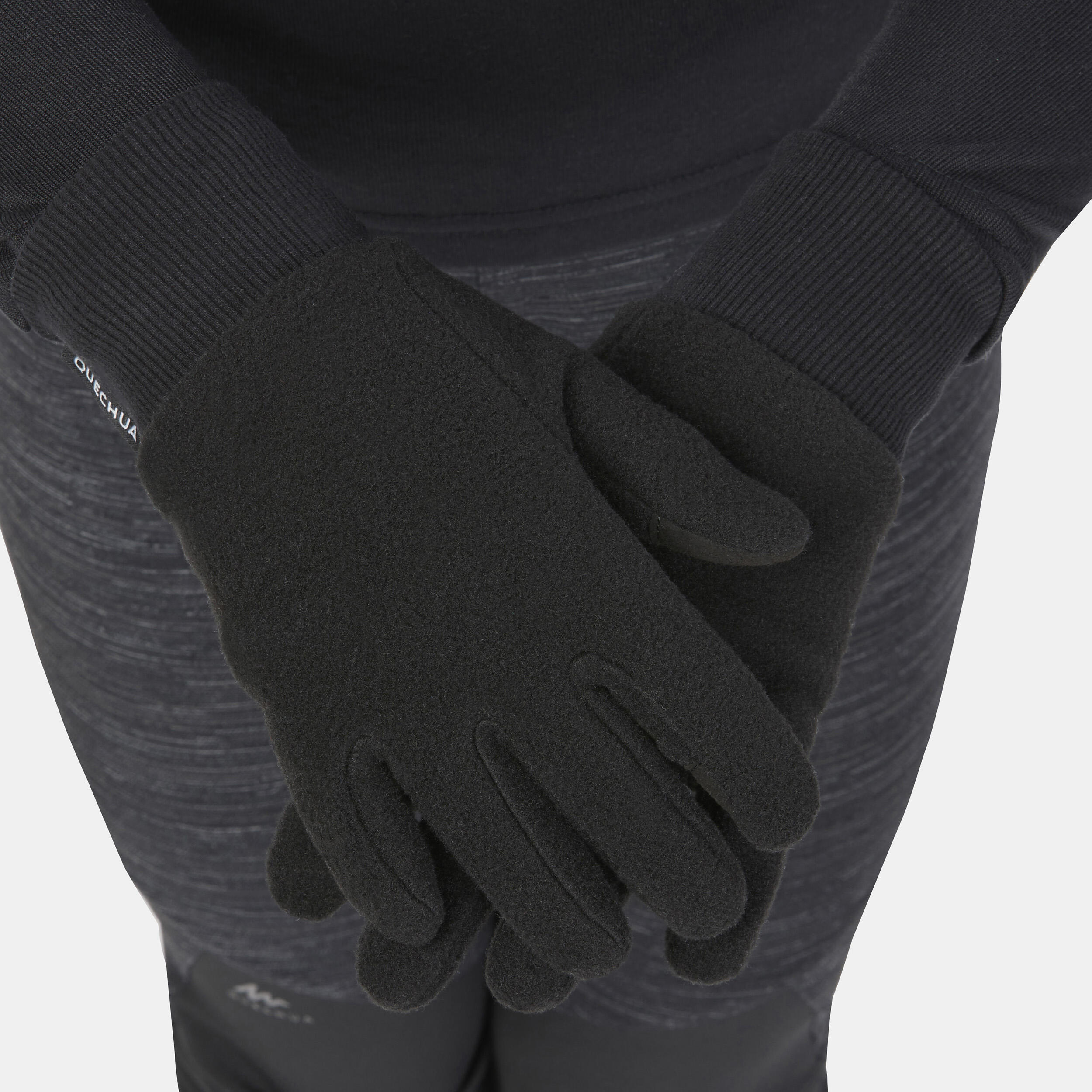 Kids’ Fleece Gloves - SH 500 Black - QUECHUA