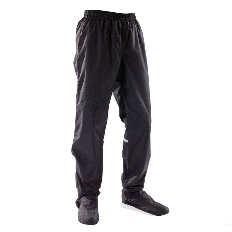 City Cycling Rain Overtrousers with Built-In Overshoes 100 - Black