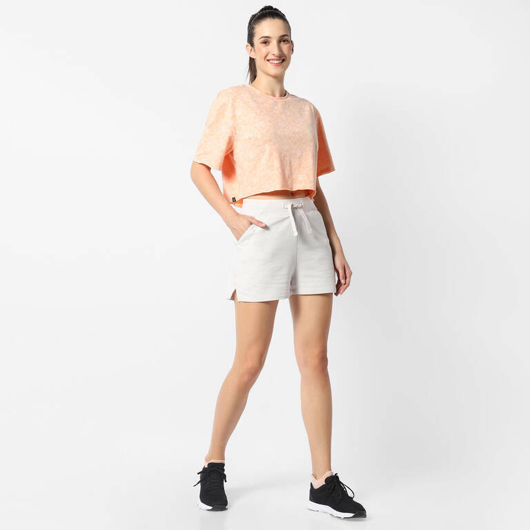 Celana Pendek Katun Fitness Wanita 520 - Off-White