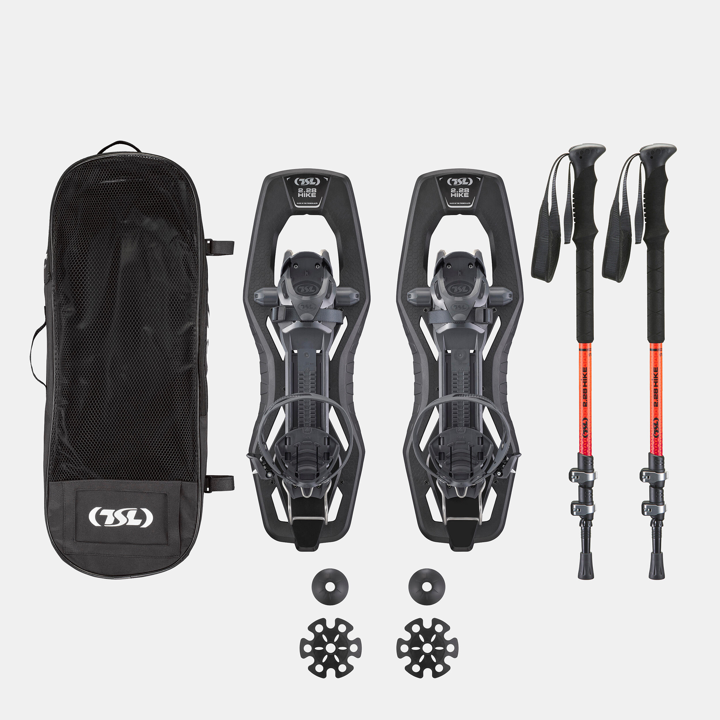 PACK Raquettes à neige grands tamis - TSL 2.28 HIKE noir - et bâtons HIKE alu 3 2/8