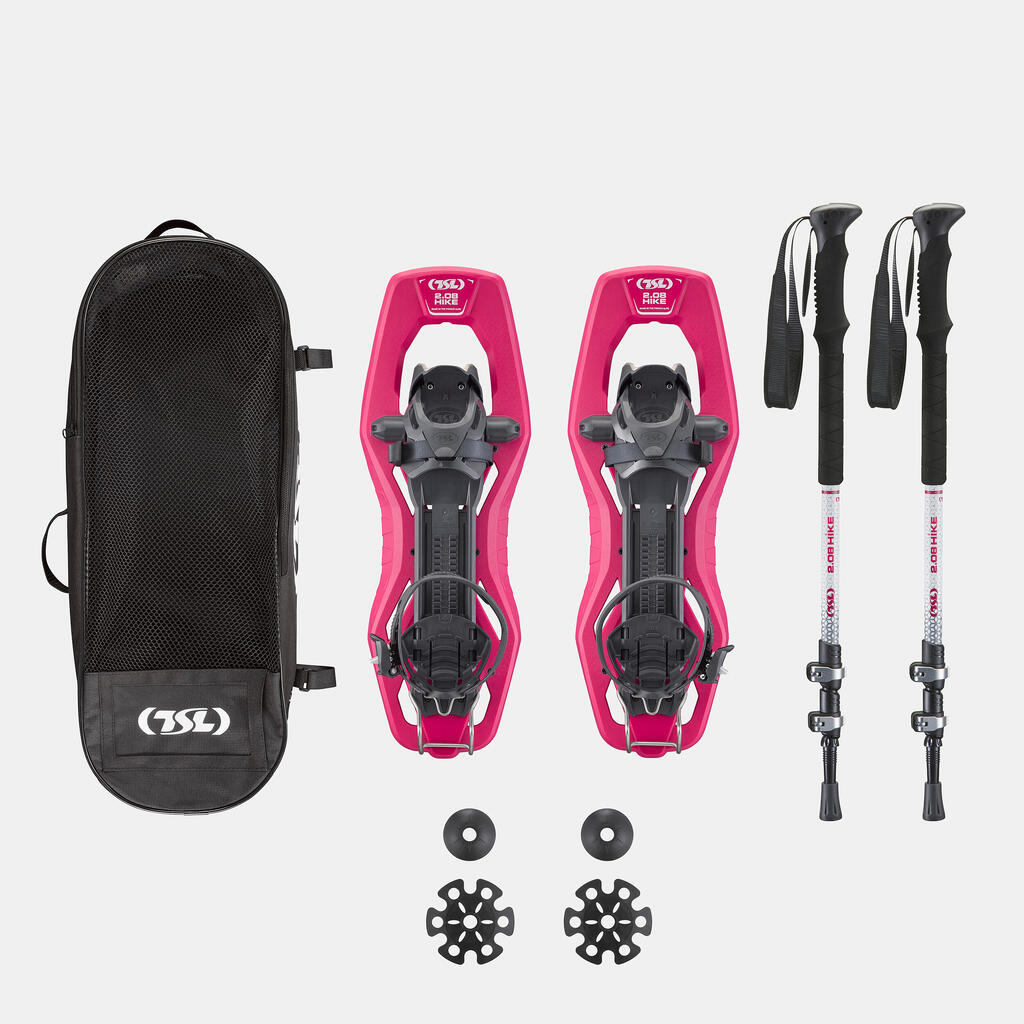 Hiking snowshoes pack with small deck - TSL 2.08 HIKE - Pink - Aluminium poles 3