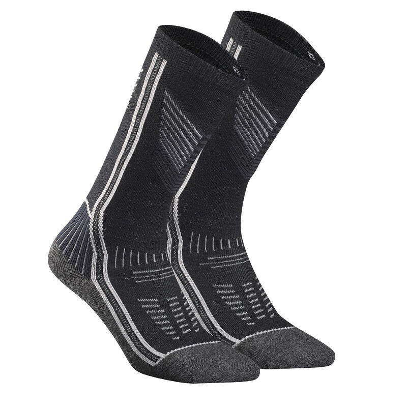 Set 2 perechi Șosete călduroase Mid Drumeție SH900 Gri