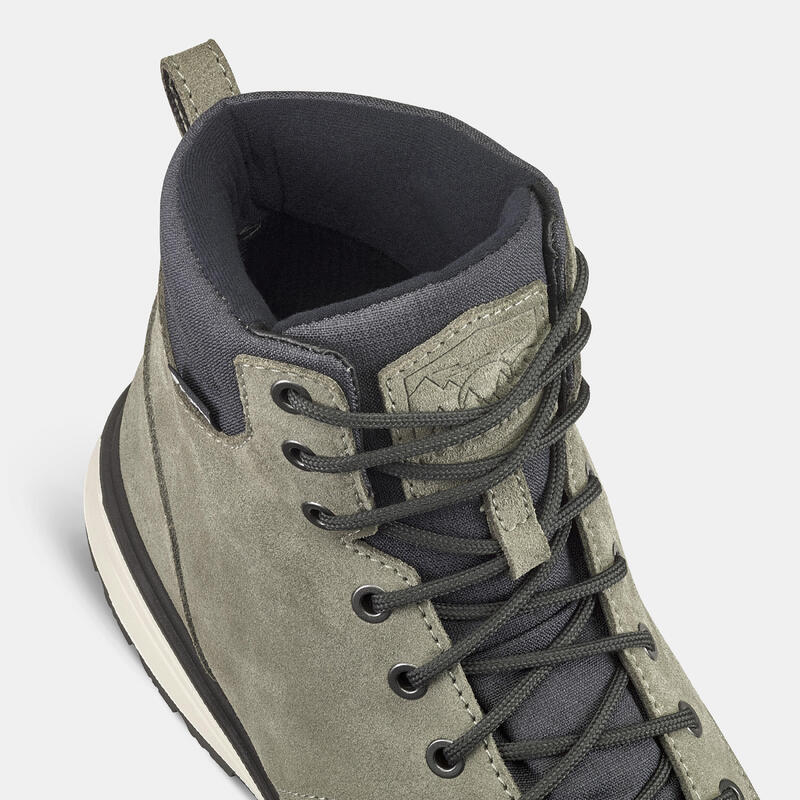 Chaussures de randonnée en cuir chaud homme, NH500 High Leather vert