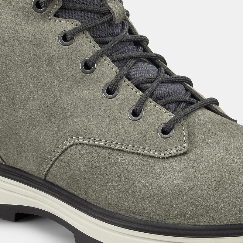Chaussures de randonnée en cuir chaud homme, NH500 High Leather vert