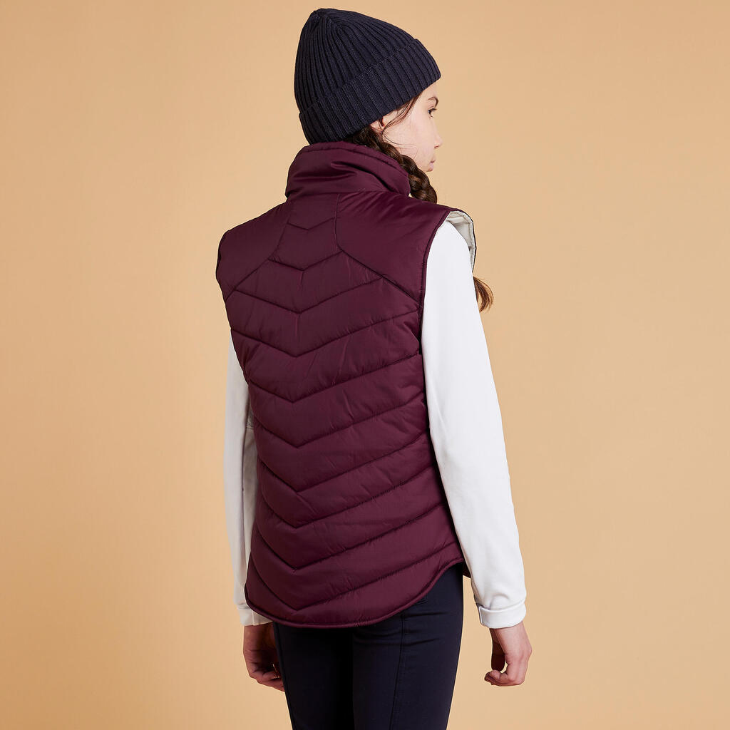 Kids' Warm Sleeveless Horse Riding Padded Jacket 500 - Burgundy