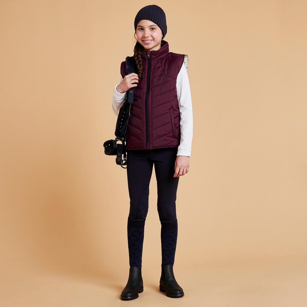 Bērnu silta, polsterēta jāšanas veste “500”, vīnsarkana