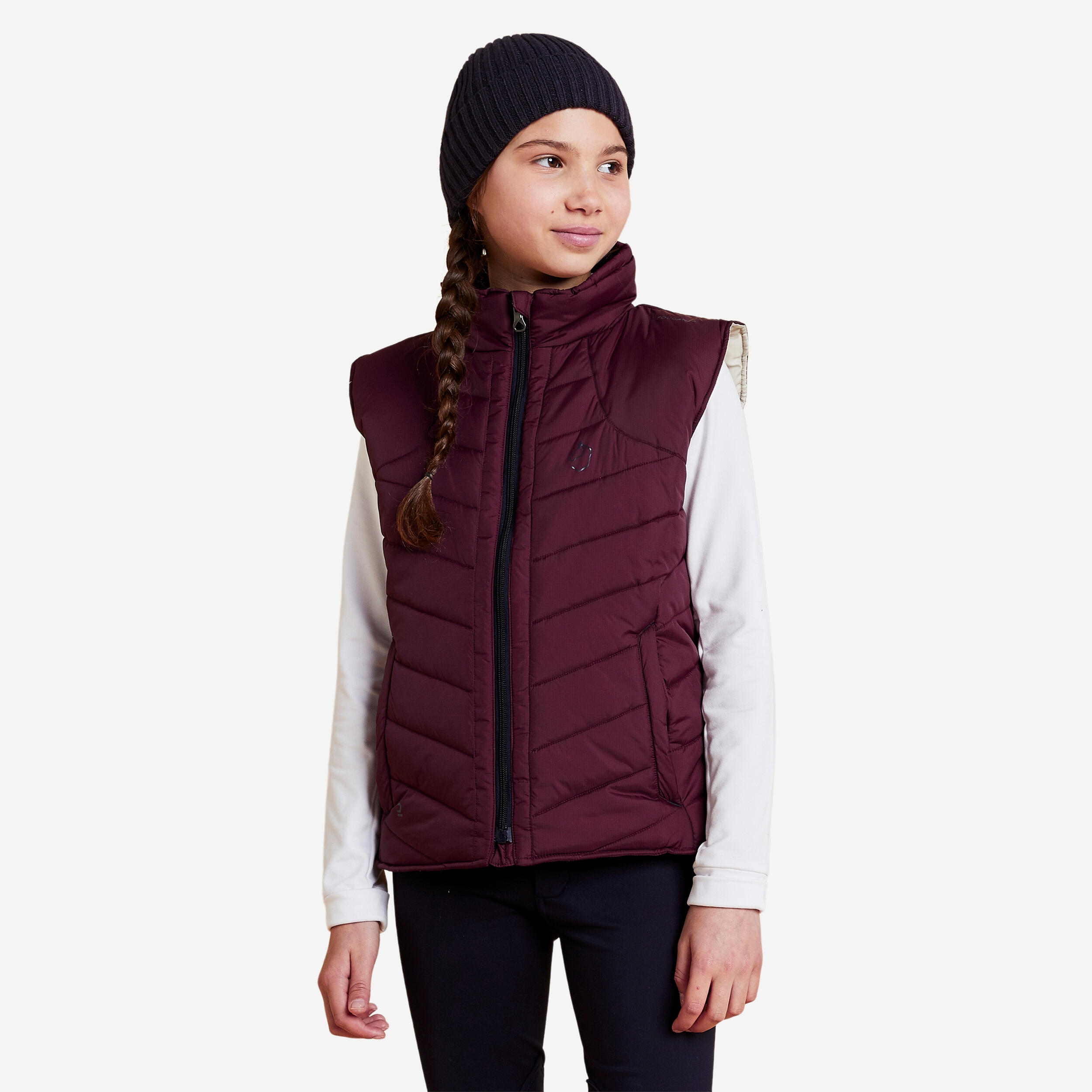 Kids' Horse Riding Warm Sleeveless Padded Jacket - 500 Burgundy