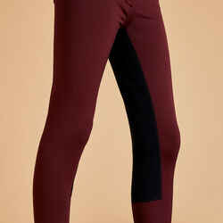 Kids' Warm Full Seat Horse Riding Jodhpurs 180 - Burgundy