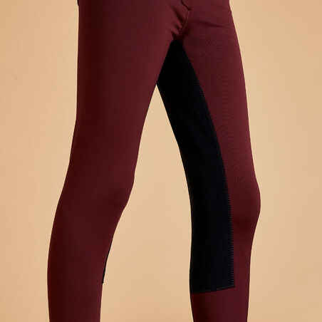 Kids' Full Seat Horse Riding Jodhpurs 180 Warm - Burgundy