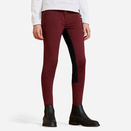 Kids' Warm Full Seat Horse Riding Jodhpurs 180 - Burgundy