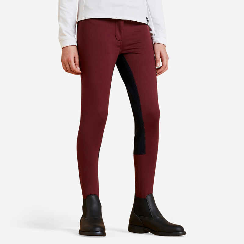 Kids' Full Seat Horse Riding Jodhpurs 180 Warm - Burgundy