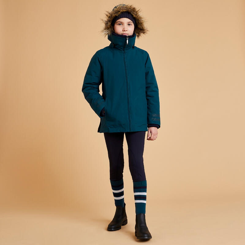 Jachetă Parka 500 WARM echitație Impermeabilă Călduroasă verde Copii 