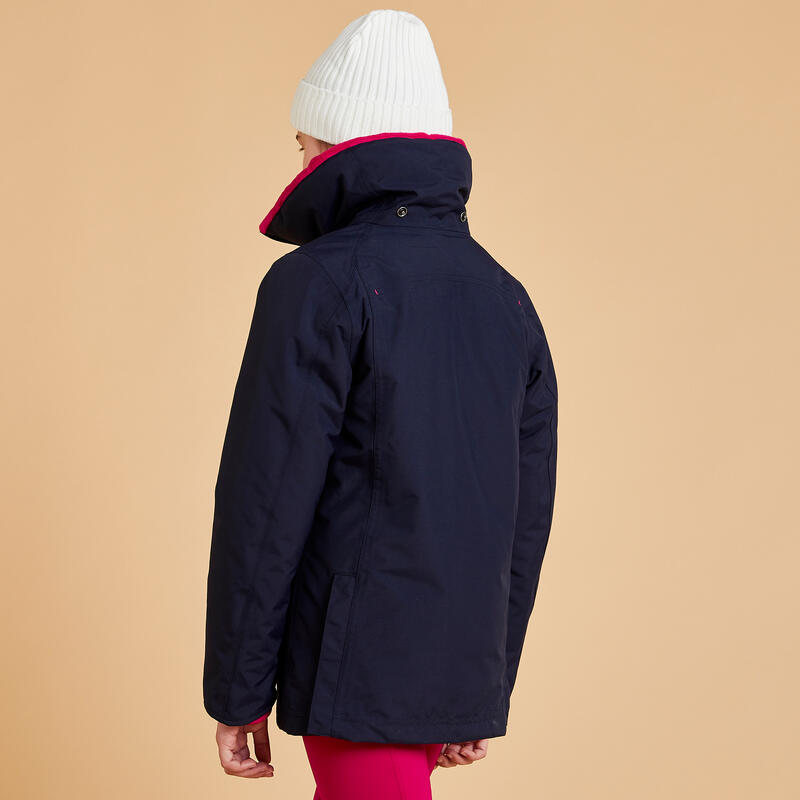 Veste équitation imperméable et chaude Enfant - 500 marine et rose