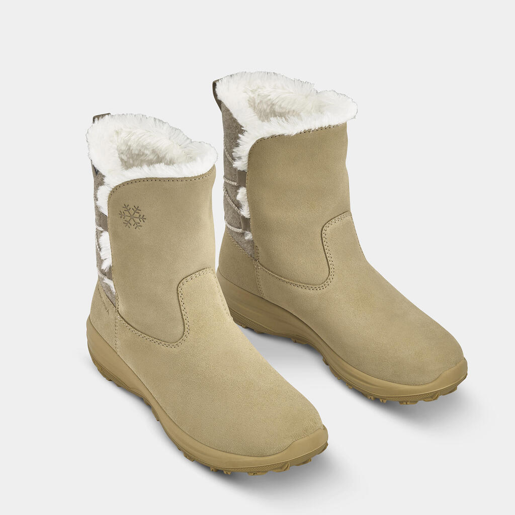 Botas nieve cálidas impermeables de senderismo - SH500 piel - Mujer