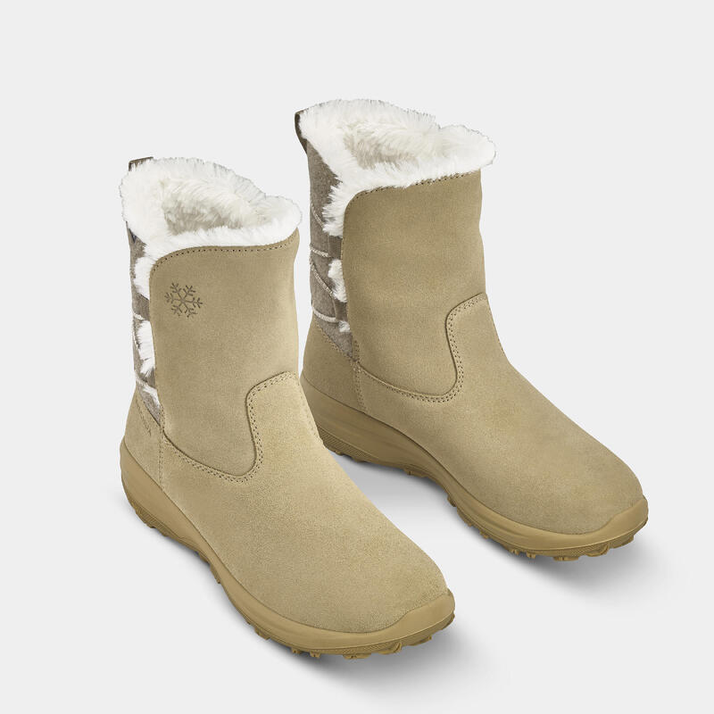 Botas de Couro para Caminhada Neve/Tempo Frio Quentes Impermeáveis SH500 Mulher 