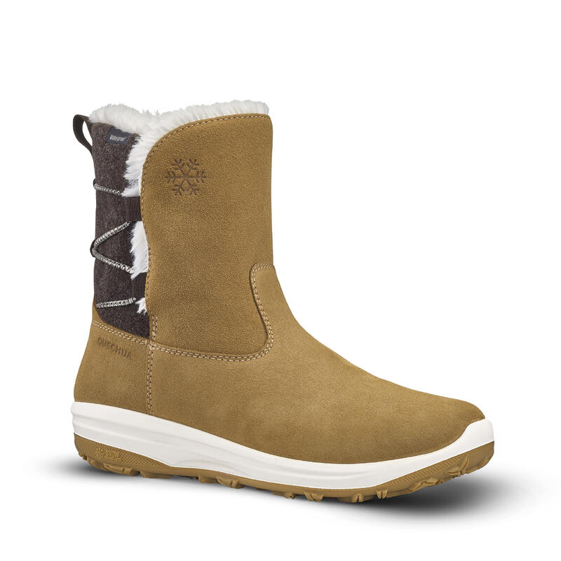 Botas de Couro para Caminhada Neve/Tempo Frio Quentes Impermeáveis SH500 Mulher 