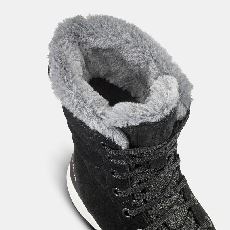 Winterschuhe Damen hoch Leder warm wasserdicht Winterwandern - SH900 schwarz