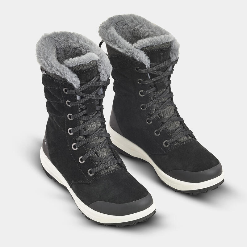 Winterschuhe Damen hoch Leder warm wasserdicht Winterwandern - SH900 schwarz