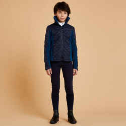 Kids' Horse Riding Bi-Material Fleece 100 Warm - Petrol and Navy