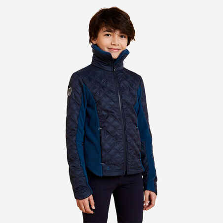 Kids' Horse Riding Bi-Material Fleece 100 Warm - Petrol and Navy