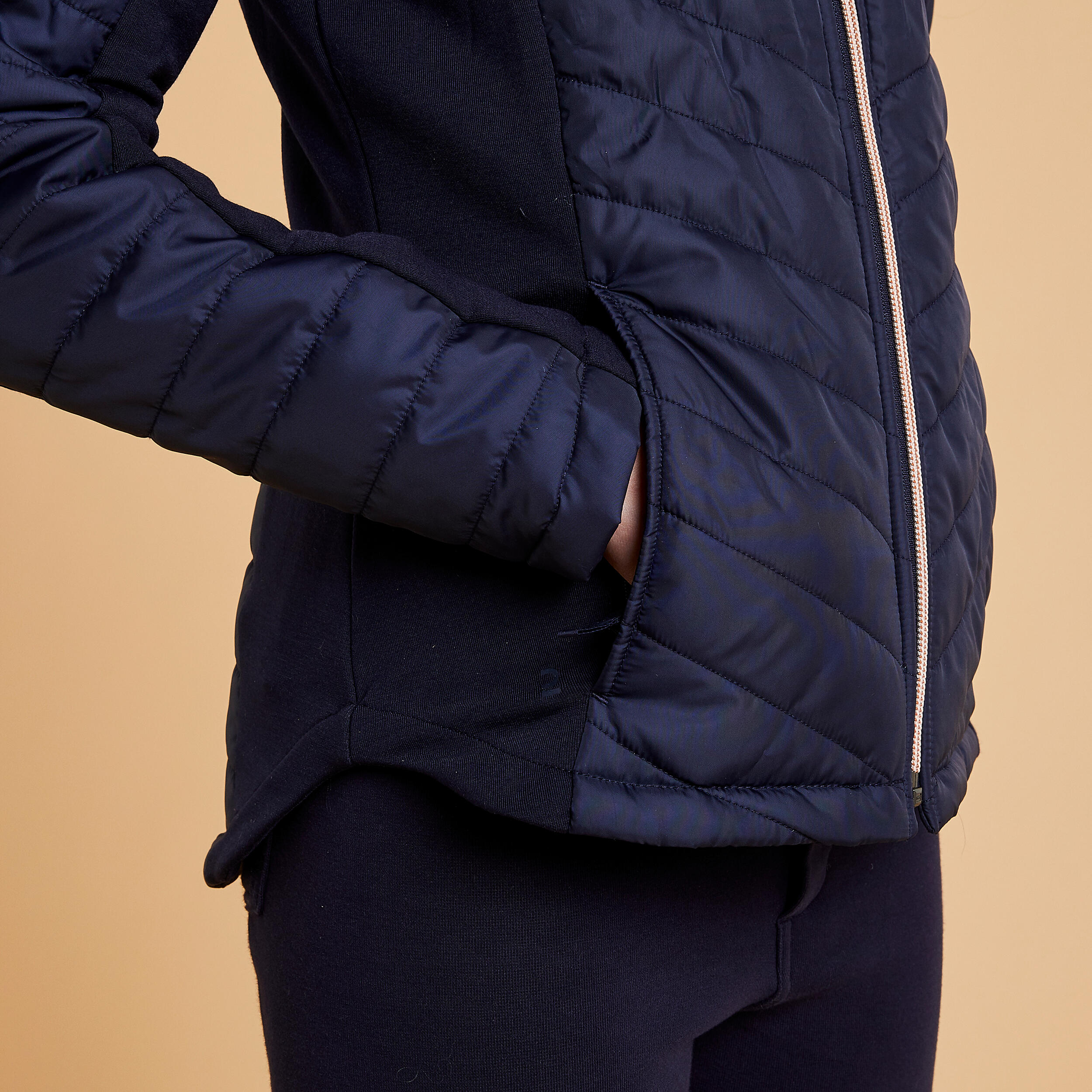 Giacca da equitazione con zip oro rosa per bambini - 500 navy