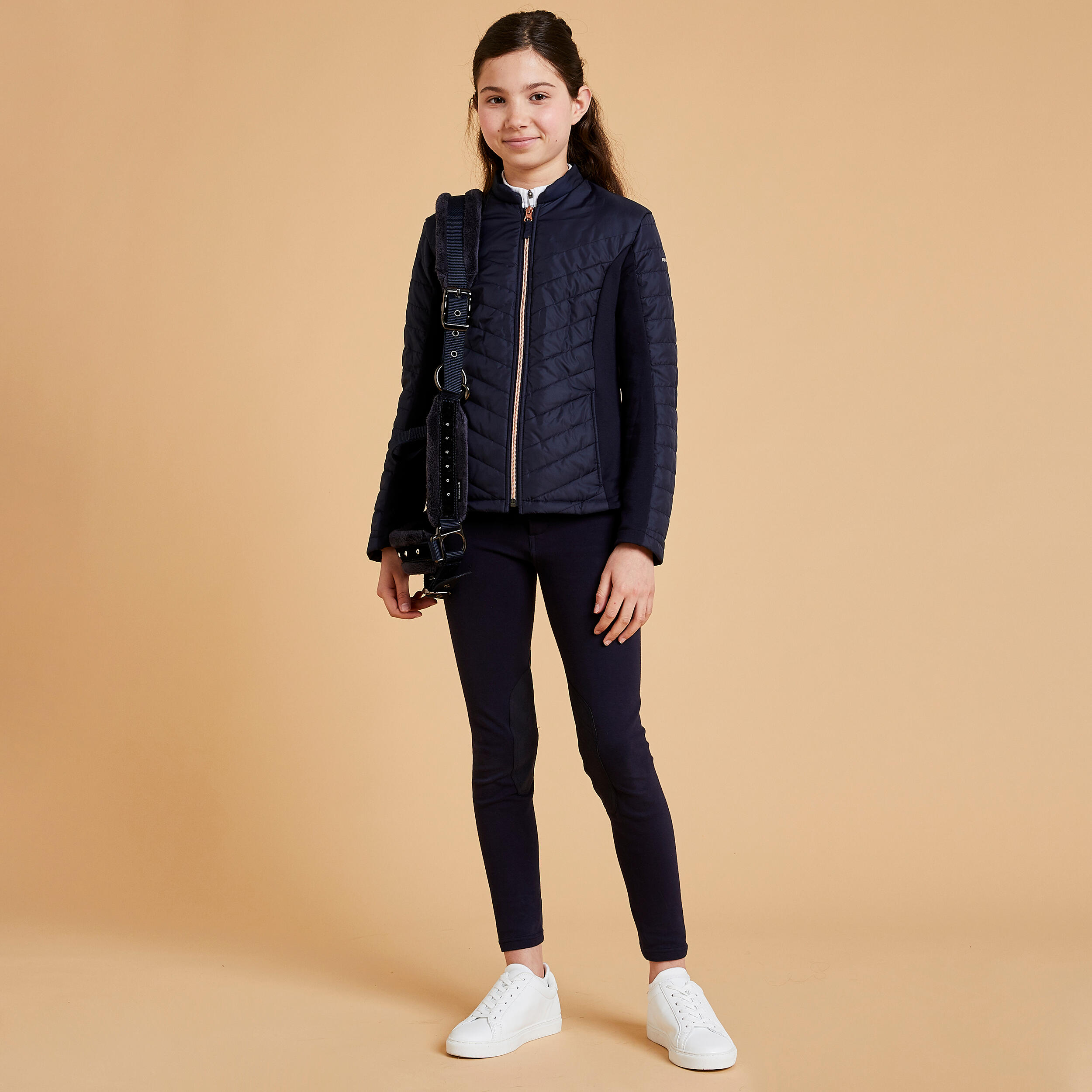 Giacca da equitazione con zip oro rosa per bambini - 500 navy