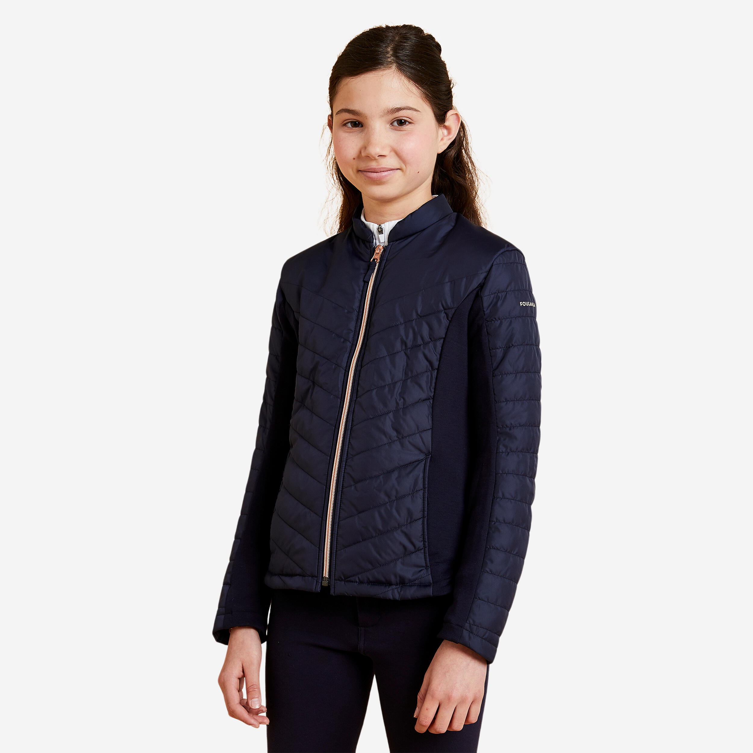 Giacca da equitazione con zip oro rosa per bambini - 500 navy