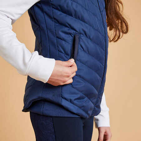 Kids' Horse Riding Sleeveless Down Jacket 500 - Dark Blue/Navy