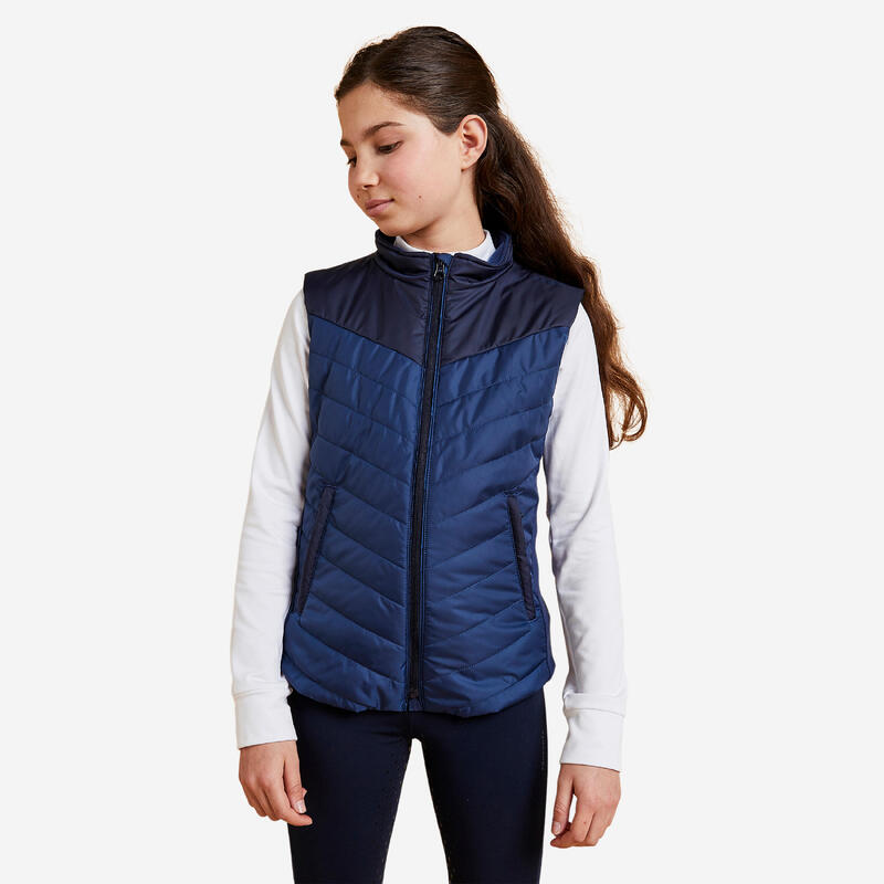 Piumino equitazione bambino 500 senza maniche blu Piumino equitazione bambino 500 senza maniche blu