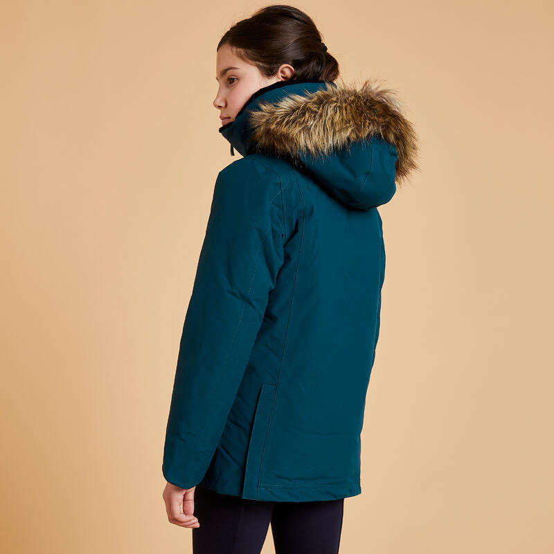 Parka équitation enfant imperméable et chaude 500 WARM vert pétrole